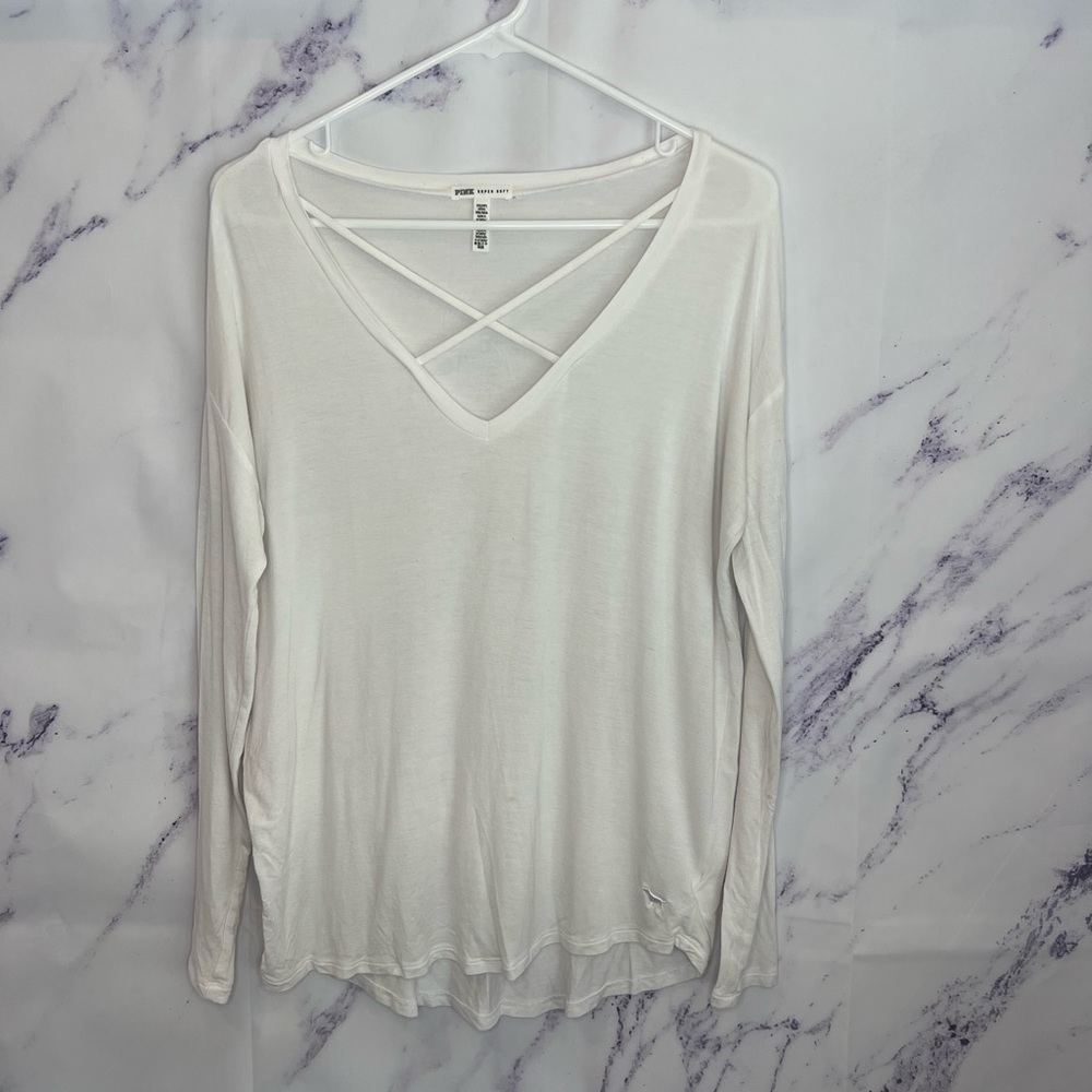PINK by Victoria secret white criss cross long sleeve shirt sz XS
